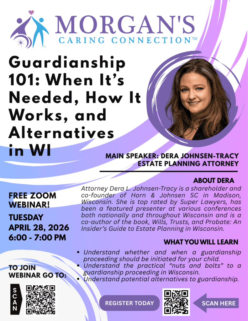 MCC webinar flyer: Guardianship 101 for Wisconsin special needs families, presented by Attorney Dera Johnsen-Tracy