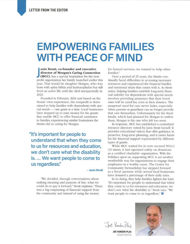 Morgan's Caring Connection one-year anniversary press release — Empowering Families with Peace of Mind