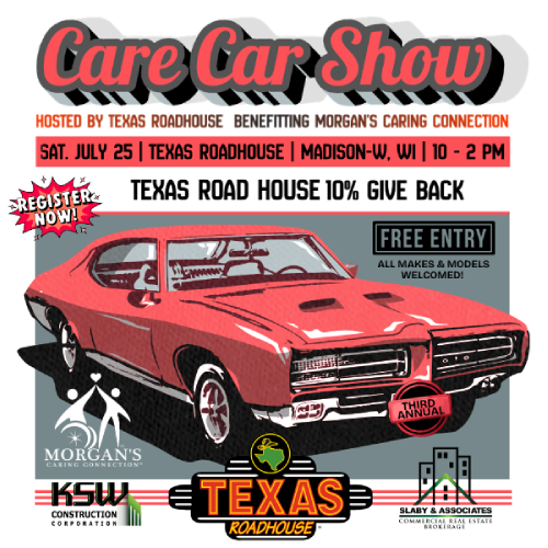 Care Car Show fundraiser graphic for Morgan's Caring Connection special needs nonprofit